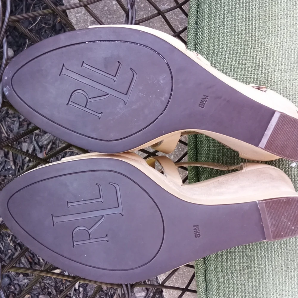 Lauren Ralph Lauren Leather Strappy Wedge Sandal Size 8.5.